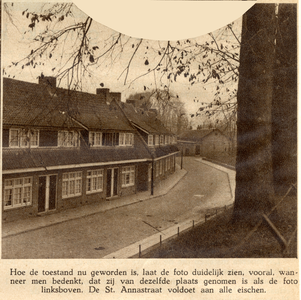 350615 Gezicht op de voorgevels van rijtjes nieuwbouwwoningen in de St. Annastraat te Amersfoort uit het zuidoosten.